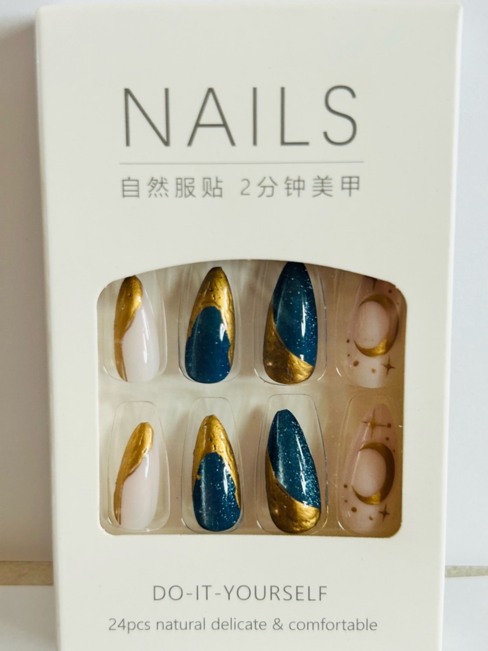 NAILS Blue and Gold Press-On Nail Set